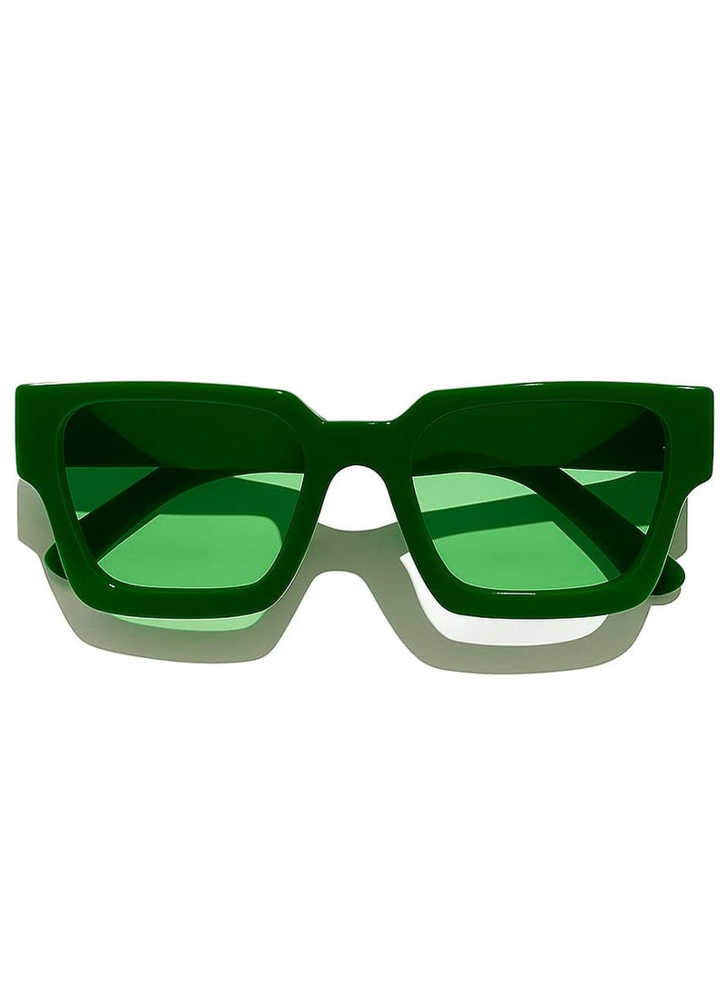 RETRO Bold Thick Frame Square Sunglasses for Women & Men | Green Lens | Fashion Street Style | UV400 Protection - Image 4