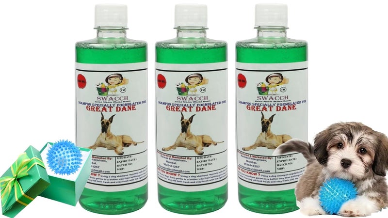swacch Shampoo | Puppy Safe Shampoo | PH Balanced | Ditch to Itch for Great Dane Dog Shampoo 500ml Pack of 3 (Neem Alovera) + Spike Ball Chew Toy Combo Pack - Image 1