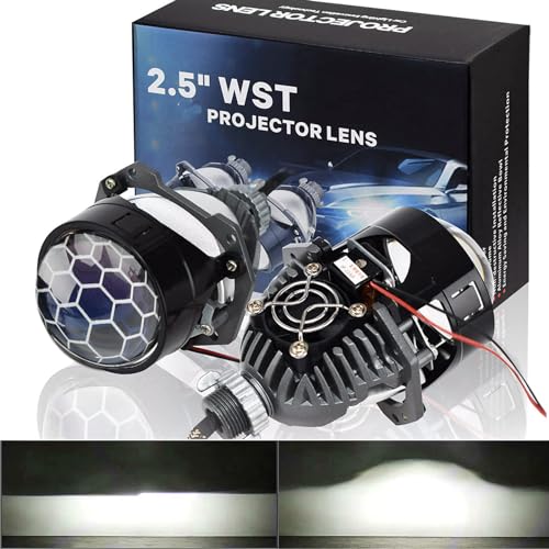YUFANYA 2.5inch Honeycomb Bi Projector Lens,Car Headlight Retrofit Kit with Hi/Lo Beam Function,70W 20,000LM 6000K-Focus Beam with Sharp Cut off Line No Blind Oncoming Car Upgrade Bi-Xenon Projector Lens - Image 1