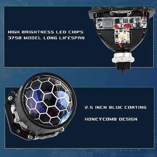 YUFANYA 2.5inch Honeycomb Bi Projector Lens,Car Headlight Retrofit Kit with Hi/Lo Beam Function,70W 20,000LM 6000K-Focus Beam with Sharp Cut off Line No Blind Oncoming Car Upgrade Bi-Xenon Projector Lens - Image 3