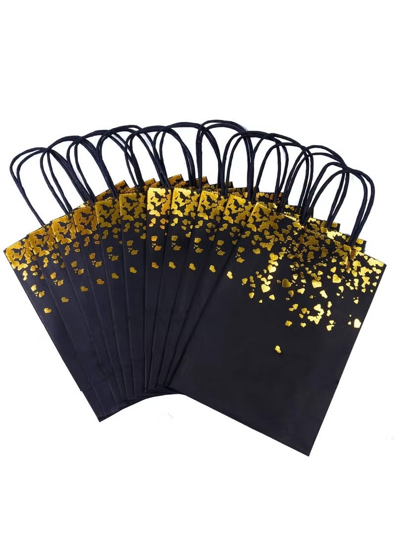 12 Pieces Paper Party Bags Bronzing Kraft Bag Birthday Party Bags， Bride Bag with Handle for Birthday Wedding Celebrations Party Favors (Black) - Image 1