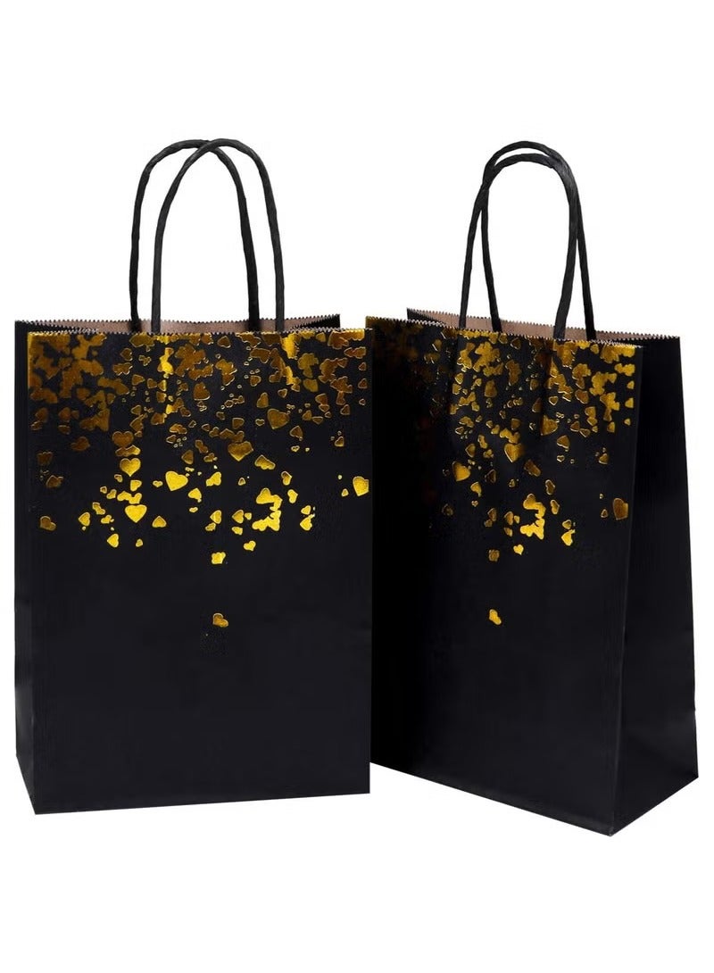 12 Pieces Paper Party Bags Bronzing Kraft Bag Birthday Party Bags， Bride Bag with Handle for Birthday Wedding Celebrations Party Favors (Black) - Image 3