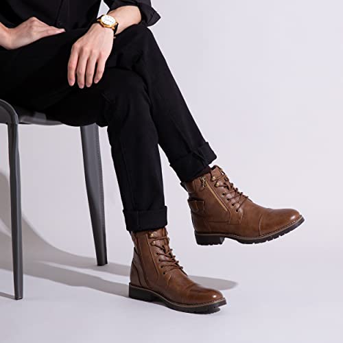 Vostey Men's Boots Casual Dress Boots for Men Brown Boots Mens Motorcycle Combat Ankle Boot (BMY678A dark brown 11) - Image 5