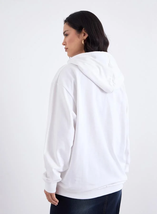Styli Styli White Embroidered Longline Hoodie