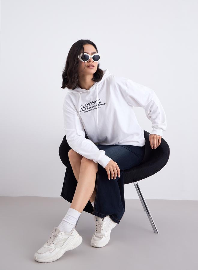 Styli White Embroidered Longline Hoodie - Image 3