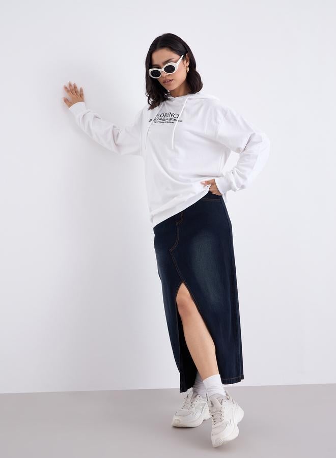 Styli White Embroidered Longline Hoodie - Image 2