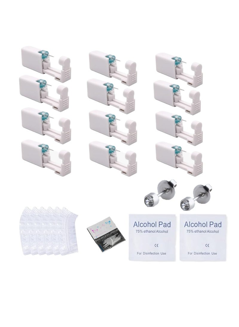 CityRiya-Long 12 Pairs No Pain Ear Piercing Kit, Disposable Self Piercing Gun with 24Pcs Ear Studs & Cleaning Tools, Portable Nose Ear Piercer for Home Household Use, Safe Easy-to-Use Body Piercing Tools for Men Women（216） - Image 1