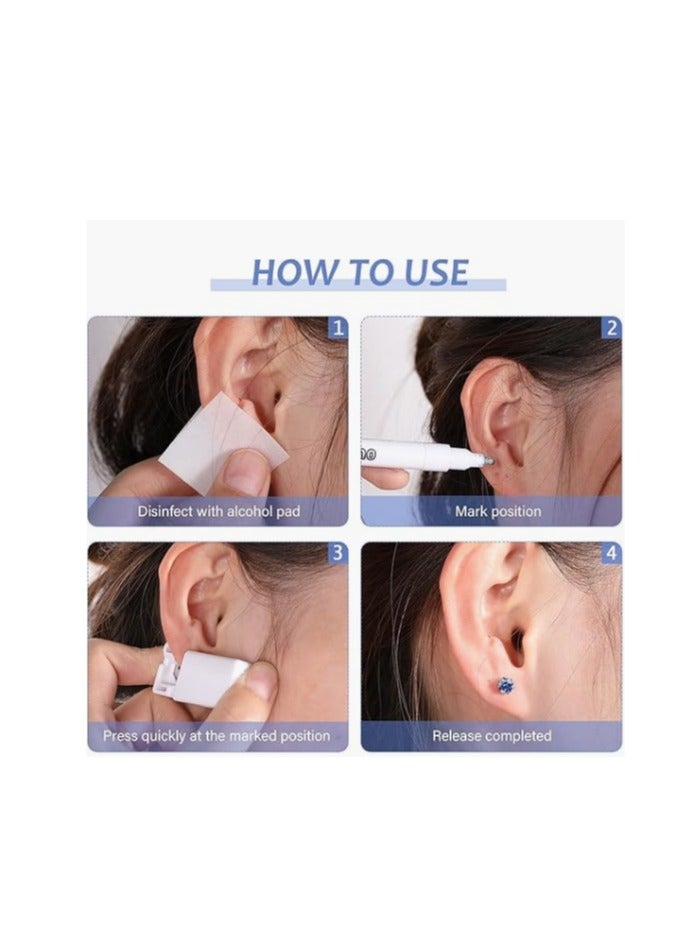 CityRiya-Long 12 Pairs No Pain Ear Piercing Kit, Disposable Self Piercing Gun with 24Pcs Ear Studs & Cleaning Tools, Portable Nose Ear Piercer for Home Household Use, Safe Easy-to-Use Body Piercing Tools for Men Women（216） - Image 3