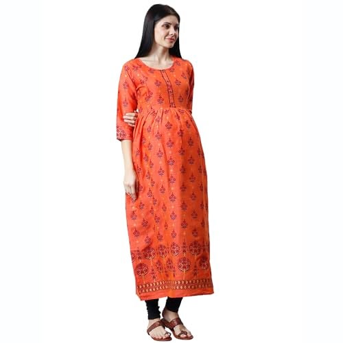CEE 18 Women's Cotton Rayon Flaired Maternity Dress Feeding Kurti with Zippers(9885G_40,Delightful Pitch,L) - Image 2