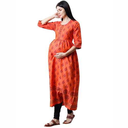 CEE 18 Women's Cotton Rayon Flaired Maternity Dress Feeding Kurti with Zippers(9885G_40,Delightful Pitch,L) - Image 3