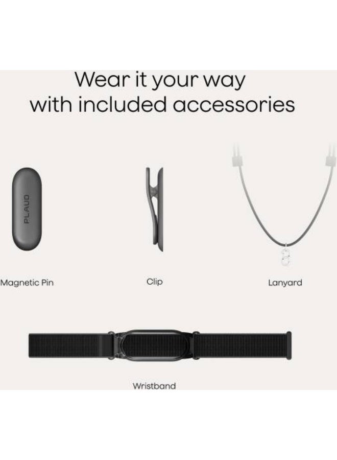 بلود مسجل ملاحظات Plaud NotePin S يمكن ارتداؤه بالذكاء الاصطناعي، 2 ميكروفون MEMS، منفذ BLE 5.2 / Wi-Fi USB، بطارية 320 مللي أمبير، تخزين 64 جيجابايت، نطاق تسجيل فعال يصل إلى 3 أمتار، أسود | نوتبين-S - Image 3