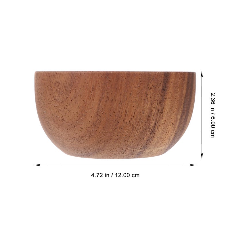 Natural Acacia Wood Rice Bowls Set Of 2 Flat Bottom Small Soup Dessert Bowls 12x6cm - Image 3