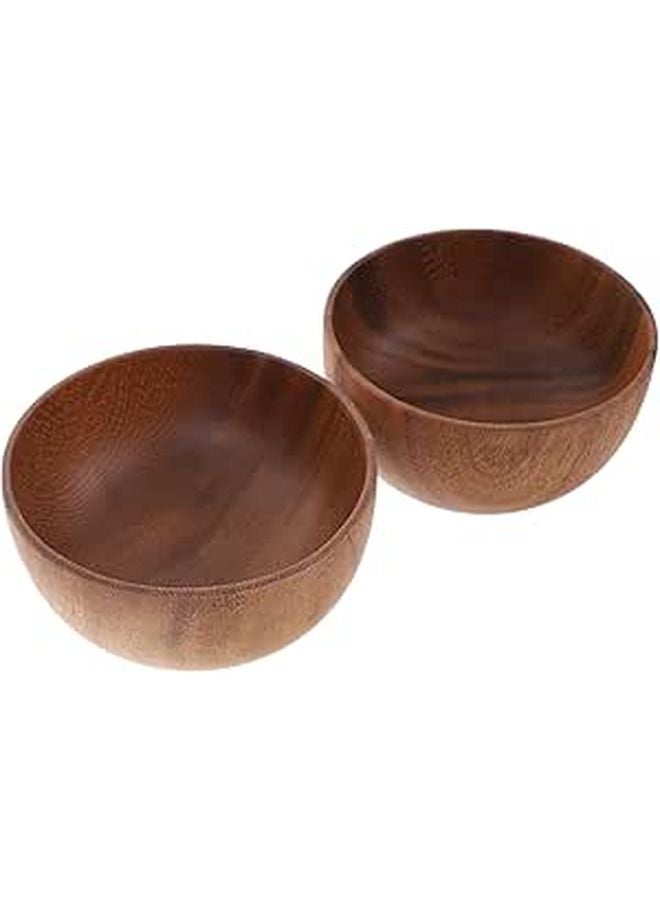 Natural Acacia Wood Rice Bowls Set Of 2 Flat Bottom Small Soup Dessert Bowls 12x6cm - Image 1