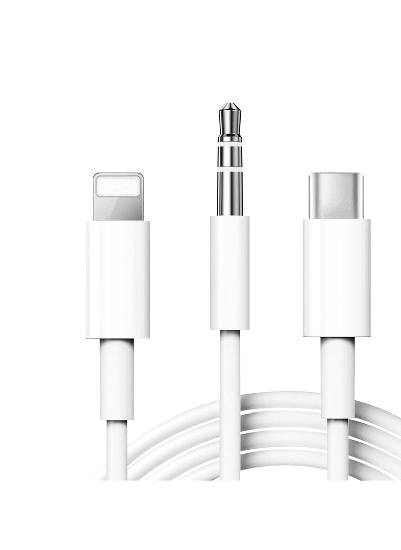 Generic - JHCM32 2-in-1 Audio Adapter - USB Type-C, Lightning to 3.5mm Aux Cable 1M for iPhone, Android - Image 1