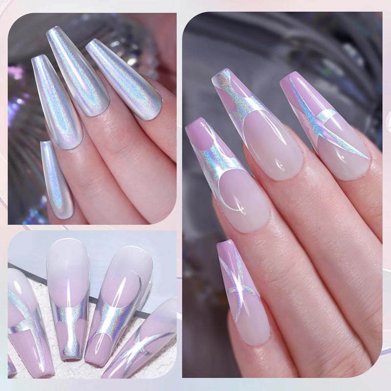 BORN PRETTY Metallic Painting Gel Polish Super Bright Mirror Silver Effect Nail Polish from BELLE GAGA Flower Drawing Glitter Soak Off U V Nail Liner Gel DIY Nail Manicure for Women Girls Super Laser Silver 5ml - Image 3