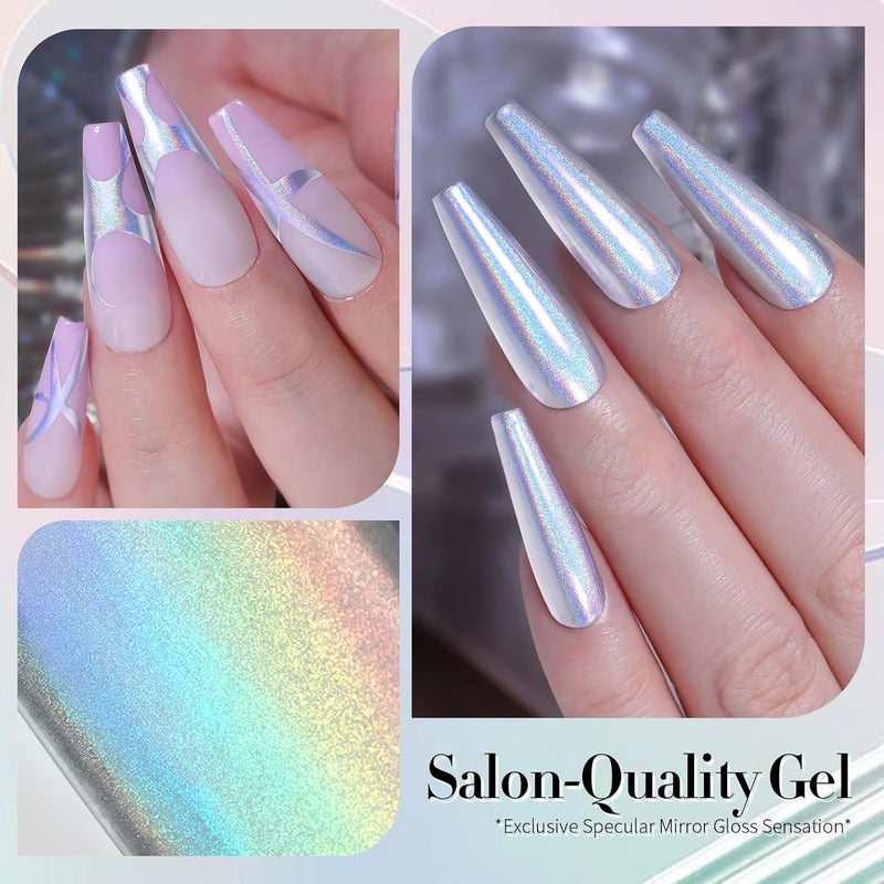 BORN PRETTY Metallic Painting Gel Polish Super Bright Mirror Silver Effect Nail Polish from BELLE GAGA Flower Drawing Glitter Soak Off U V Nail Liner Gel DIY Nail Manicure for Women Girls Super Laser Silver 5ml - Image 4