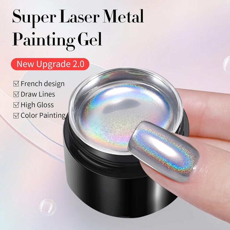 BORN PRETTY Metallic Painting Gel Polish Super Bright Mirror Silver Effect Nail Polish from BELLE GAGA Flower Drawing Glitter Soak Off U V Nail Liner Gel DIY Nail Manicure for Women Girls Super Laser Silver 5ml - Image 2