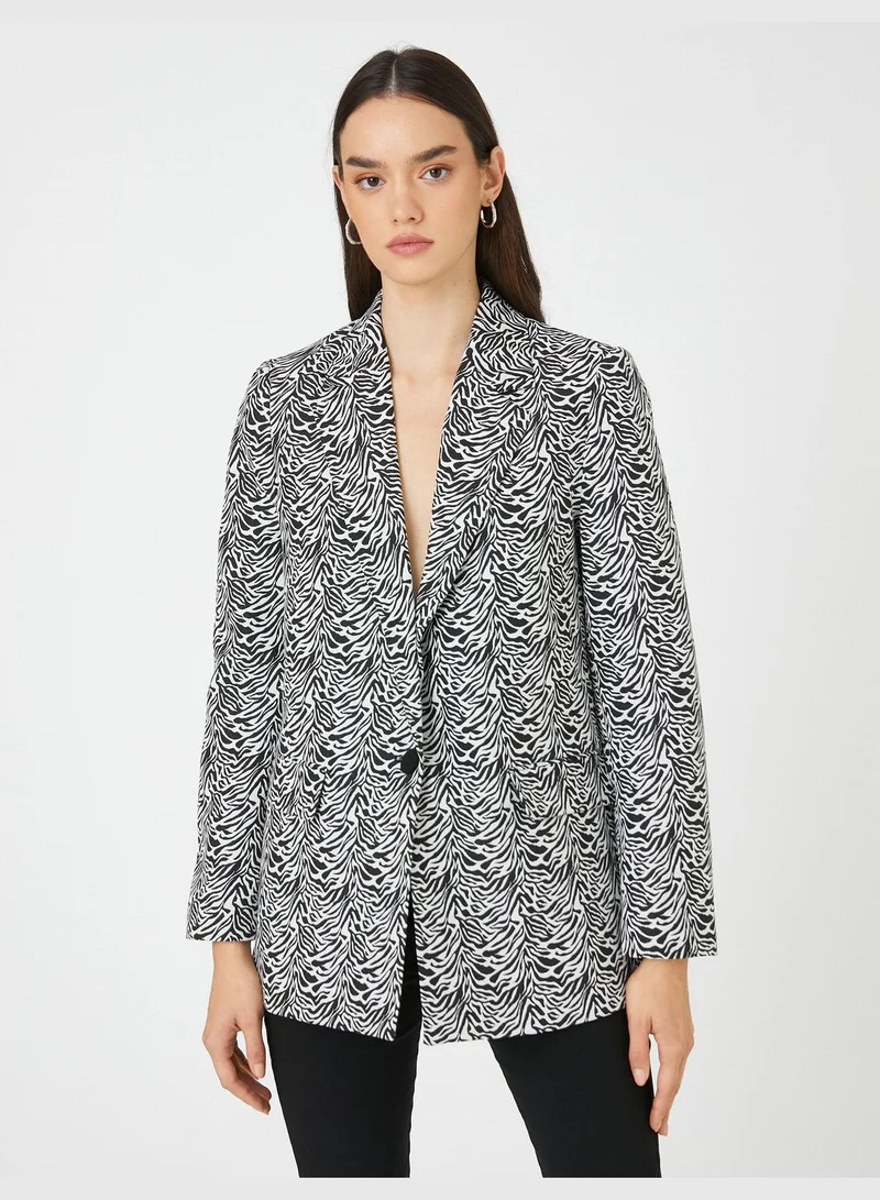 كوتون Zebra Patterned Blazer Jacket One Button