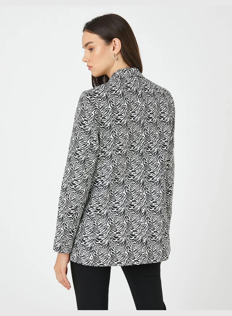 كوتون Zebra Patterned Blazer Jacket One Button