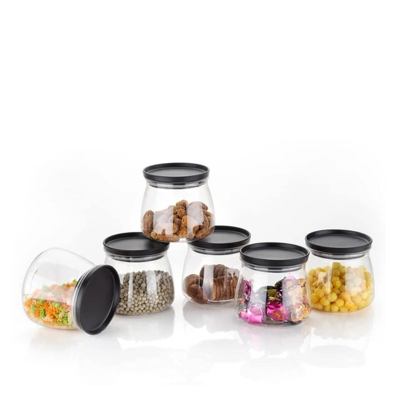Sulfar Crystal Clear Matka Shaped Glass Jar with Air Tight and Leak Proof Red Colour Plastic lid Jar for Masala, Dry Fruit and Kitchen Canister Jar 900ml Pack of (6 pcs), Multicolor, Large (2286) - Image 1