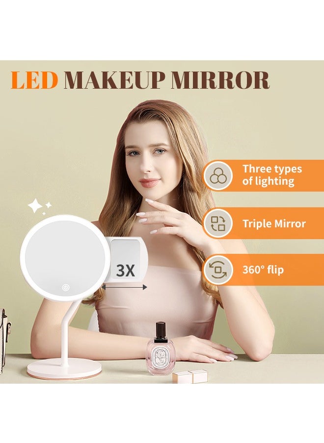 Generic - 360° Rotating Makeup Mirror With Light 3x Magnifying Mirror HD Rechargeable Desktop Mirror Portable Travel Accessories For Outdoor Camping Business Trip Bedroom Bathroom - Image 1