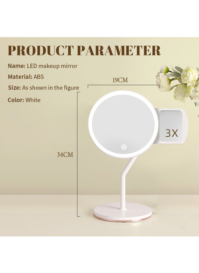 Generic - 360° Rotating Makeup Mirror With Light 3x Magnifying Mirror HD Rechargeable Desktop Mirror Portable Travel Accessories For Outdoor Camping Business Trip Bedroom Bathroom - Image 1