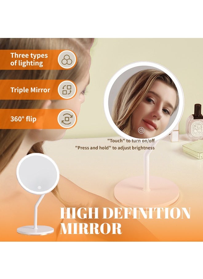 Generic - 360° Rotating Makeup Mirror With Light 3x Magnifying Mirror HD Rechargeable Desktop Mirror Portable Travel Accessories For Outdoor Camping Business Trip Bedroom Bathroom - Image 1