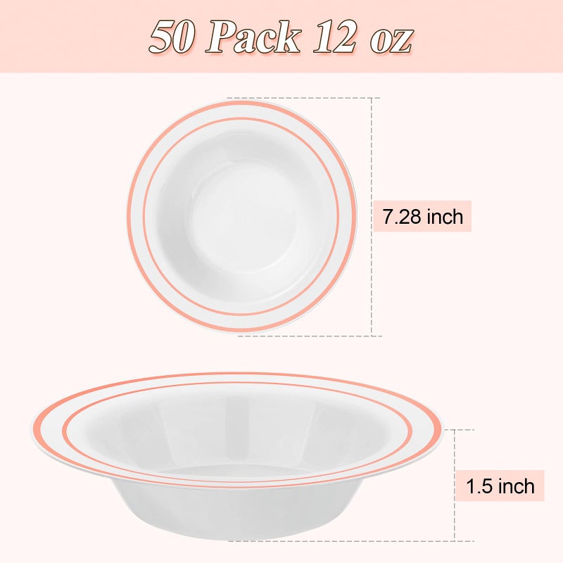 BestStar 100 Pack Disposable Soup Bowls with Rose Gold Rim  12oz Premium Heavy Duty Plastic Dinner Bowls for Party  Wedding and Holiday - Image 4