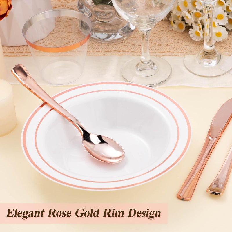 BestStar 100 Pack Disposable Soup Bowls with Rose Gold Rim  12oz Premium Heavy Duty Plastic Dinner Bowls for Party  Wedding and Holiday - Image 5