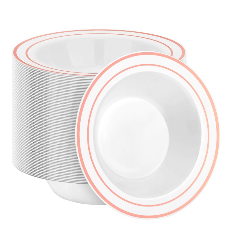 BestStar 100 Pack Disposable Soup Bowls with Rose Gold Rim  12oz Premium Heavy Duty Plastic Dinner Bowls for Party  Wedding and Holiday - Image 1