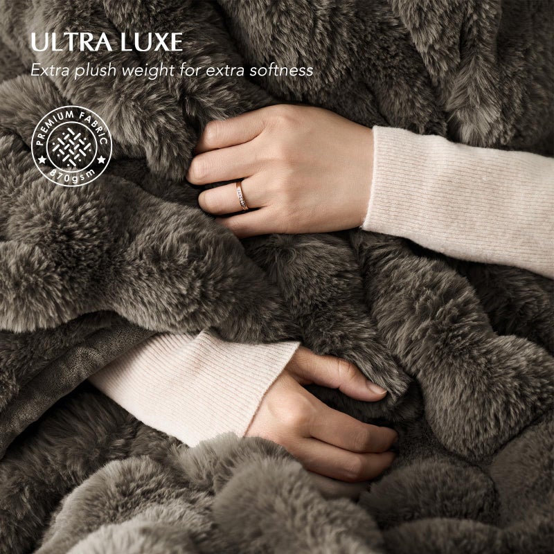 EverGrace Ultra Soft Luxury Fluffy Faux Rabbit Fur Throw Blanket, Thick Warm Bubble Throw for Bed, Cozy Plush Reversible Blankets for Couch, Chair, Sofa, Dark Taupe, 50x60 Inches - Image 3