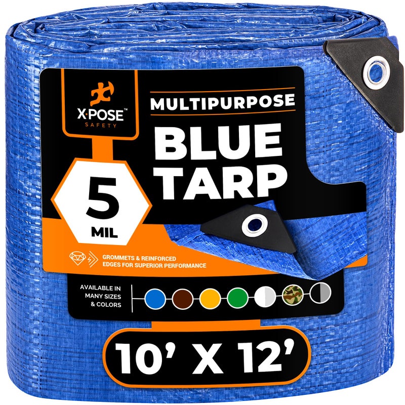 Better Blue Poly Tarp 10 x 12 Multipurpose Protective Cover Lightweight Durable Waterproof Weather Proof 5 Mil Thick Polyethylene by Xpose Safety