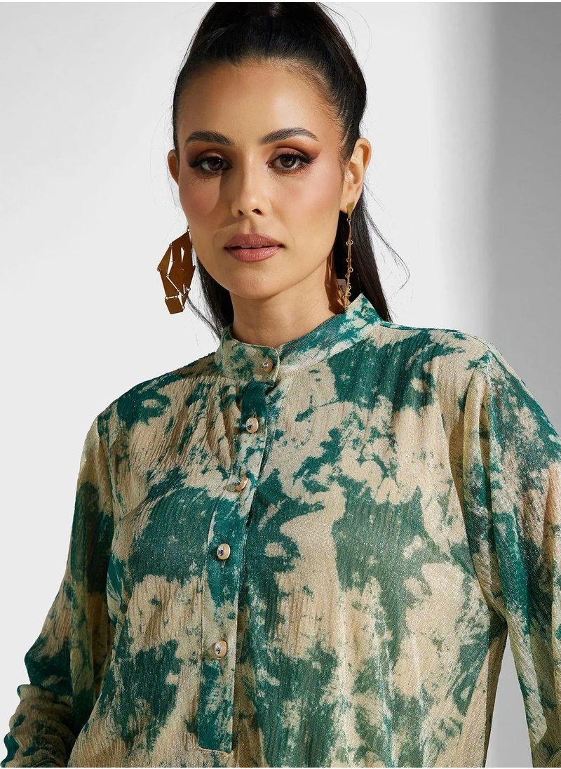 Golden Apple Button Detail Printed Top And Set