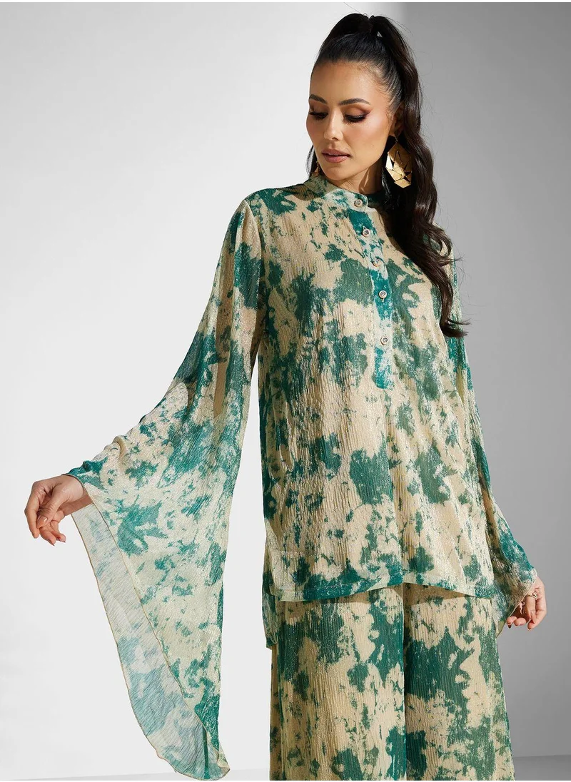 Golden Apple Button Detail Printed Top And Set