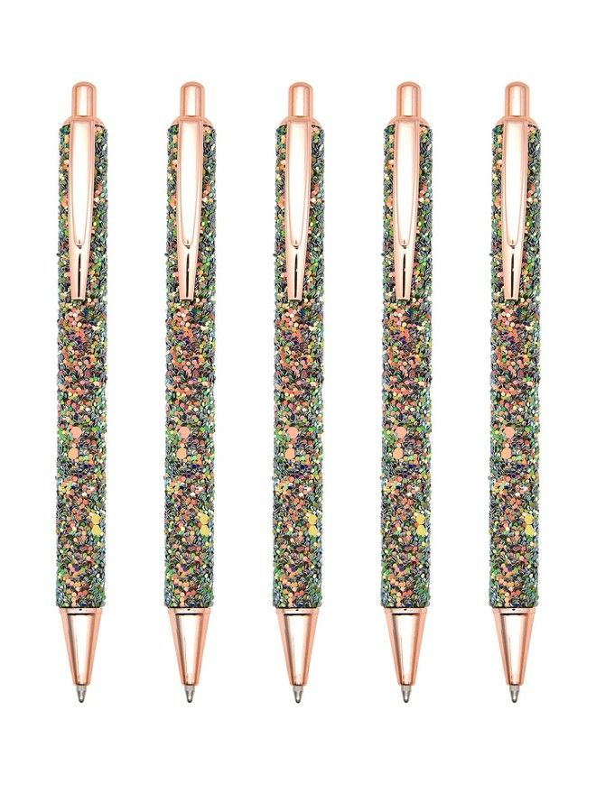 Gullor 5Pcs Ballpoint Pens Glitter Click Ball Pens Black Ink Medium Point 1Mm For Office Supplies Gift Wedding Birthday Dark Green - Image 1