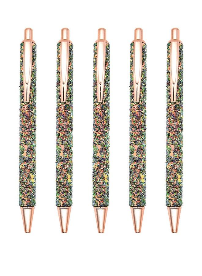 Gullor 5Pcs Ballpoint Pens Glitter Click Ball Pens Black Ink Medium Point 1Mm For Office Supplies Gift Wedding Birthday Dark Green - Image 3