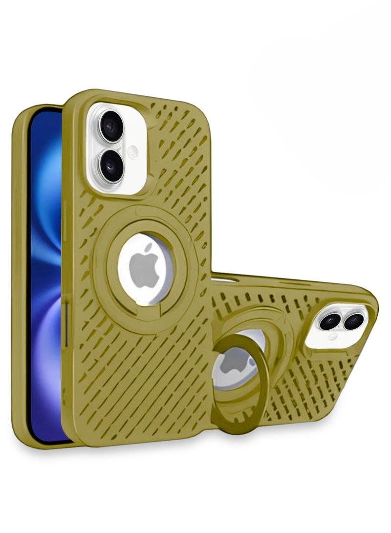 Wtech Apple iPhone 16 2024 Premium Silicone Magsafe with Ring Finger Grip Case Cover - Gold - Image 1