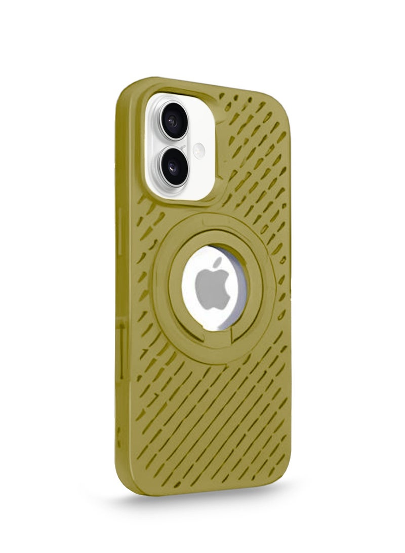 Wtech Apple iPhone 16 2024 Premium Silicone Magsafe with Ring Finger Grip Case Cover - Gold - Image 2