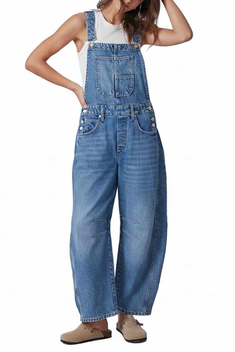 Ladyful Women's Overall Casual Straight Wide Leg Bib Jeans Overall Adjustable Straps Denim Romper Stretch Jumpsuits - Image 1