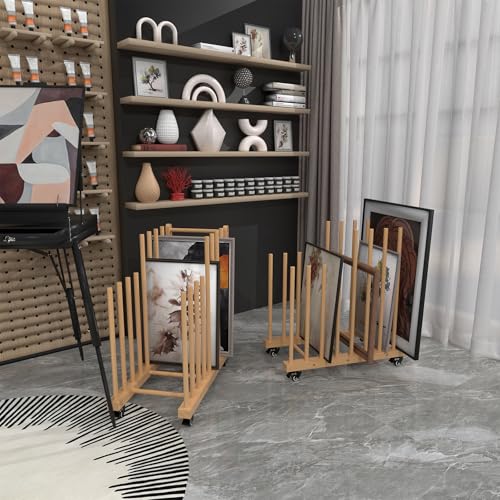LEJITEKK Art Storage Rack with Handle&Caster Wheels,Wooden Art Canvas Storage Stand,Art Drying Rack, Canvas Boards Rack for Drawing Board ,Art Studios,Panel,Artworks,Gallery - Image 2