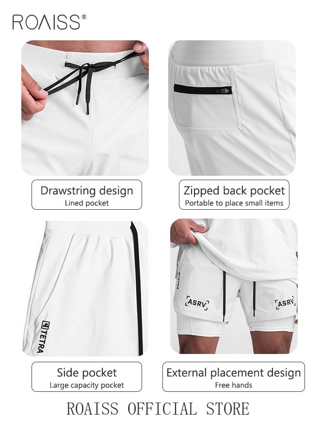 Five-Point Sports Shorts Fake Two-Piece Quick Drying Double Layer Basketball Pants Anti-Light Running Fitness Summer Multi-pocket Squat Quick-Drying Pants Casual Running Elastic Waist image 8