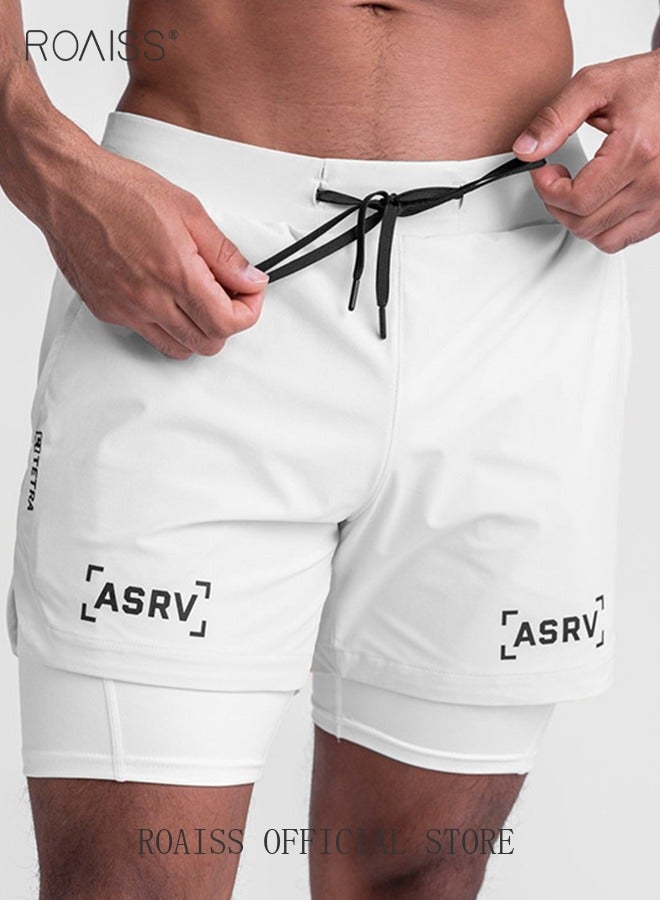Five-Point Sports Shorts Fake Two-Piece Quick Drying Double Layer Basketball Pants Anti-Light Running Fitness Summer Multi-pocket Squat Quick-Drying Pants Casual Running Elastic Waist image 4