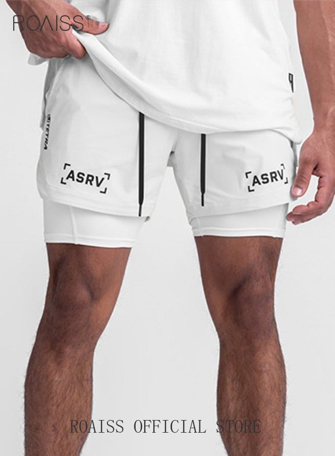 Five-Point Sports Shorts Fake Two-Piece Quick Drying Double Layer Basketball Pants Anti-Light Running Fitness Summer Multi-pocket Squat Quick-Drying Pants Casual Running Elastic Waist image 3