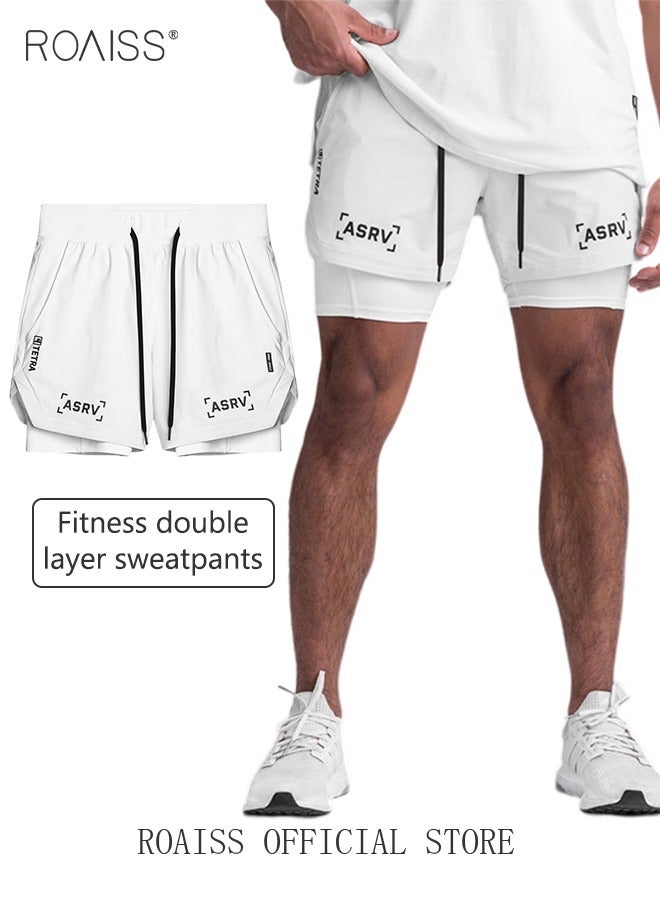 Five-Point Sports Shorts Fake Two-Piece Quick Drying Double Layer Basketball Pants Anti-Light Running Fitness Summer Multi-pocket Squat Quick-Drying Pants Casual Running Elastic Waist