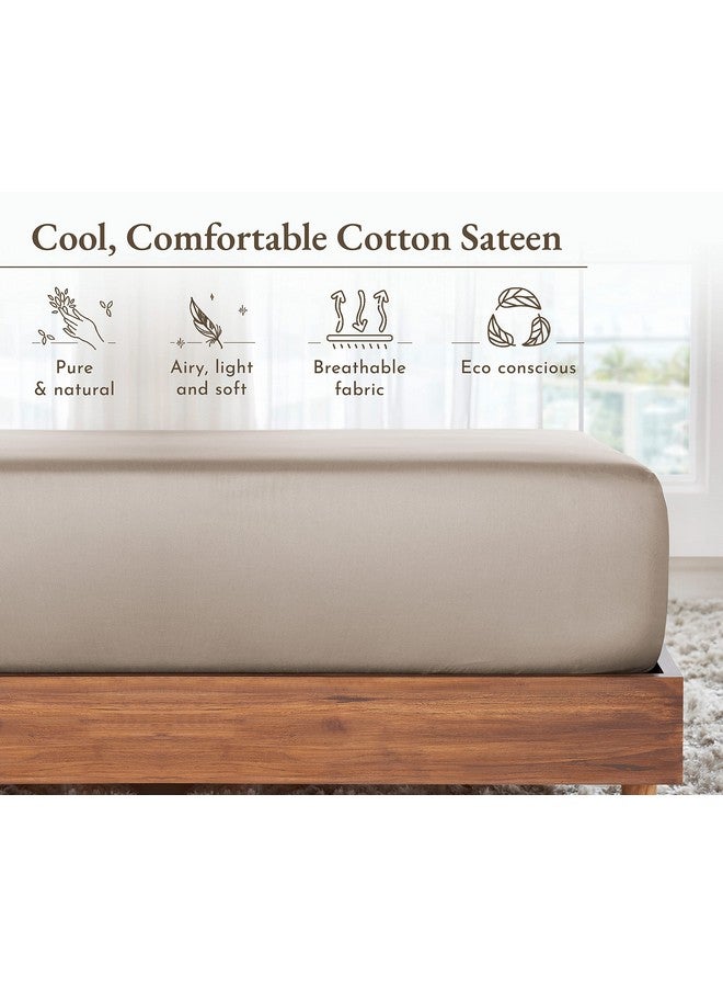 California Design Den California Design Den Queen Fitted Sheet Only, Soft 100% Cotton Sateen, Deep Pocket, Durable All-Around Elastic, Head/Foot Side Indicators, Beige Fitted Sheet Queen - Image 4