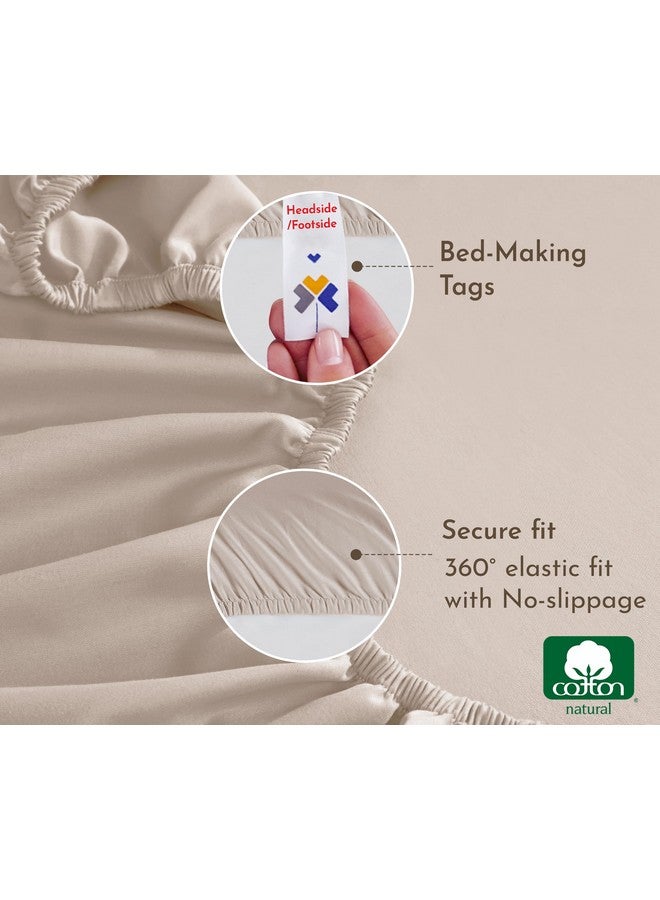 California Design Den California Design Den Queen Fitted Sheet Only, Soft 100% Cotton Sateen, Deep Pocket, Durable All-Around Elastic, Head/Foot Side Indicators, Beige Fitted Sheet Queen - Image 3