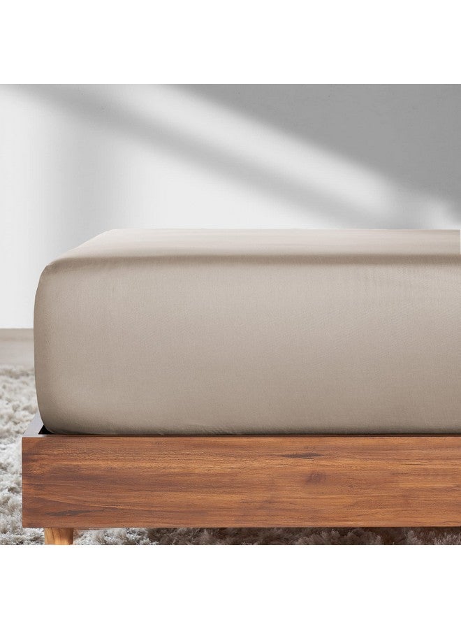 California Design Den California Design Den Queen Fitted Sheet Only, Soft 100% Cotton Sateen, Deep Pocket, Durable All-Around Elastic, Head/Foot Side Indicators, Beige Fitted Sheet Queen - Image 1