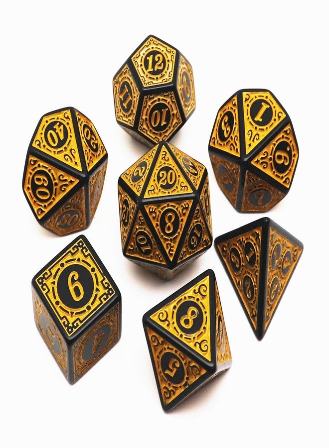 مجموعة نرد متعددة الأوجه من CREEBUY، 7 قطع، مناسبة لألعاب الطاولة Dungeons and Dragons D&D RPG، نرد أصفر متعدد الأوجه بنقشة كلاسيكية