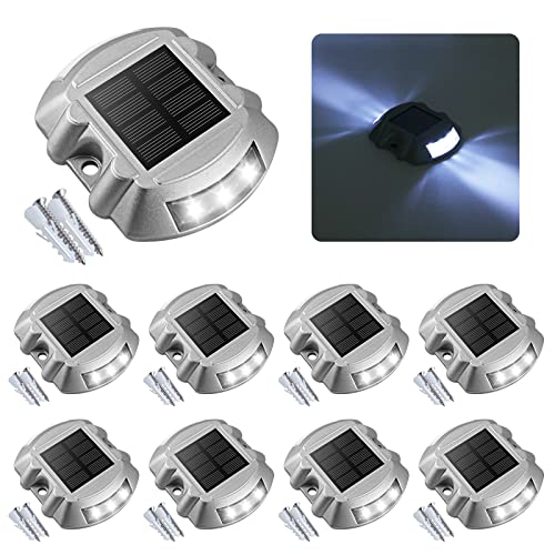 VOLISUN Solar Deck Lights Driveway Dock Lights, 8-Pack Led IP68 Waterproof Outdoor Warning Step Lights for Driveway Sidewalk Garden Pathway Yard(White, Auto On/Off - Image 1