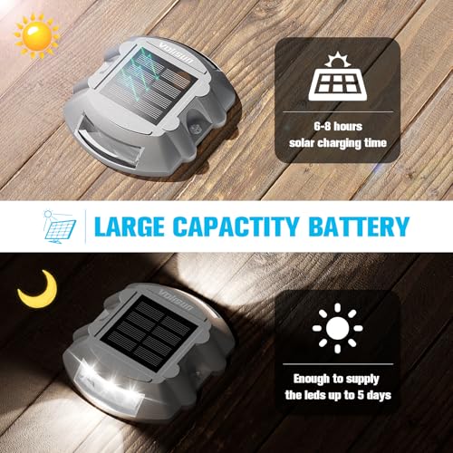 VOLISUN Solar Deck Lights Driveway Dock Lights, 8-Pack Led IP68 Waterproof Outdoor Warning Step Lights for Driveway Sidewalk Garden Pathway Yard(White, Auto On/Off - Image 3